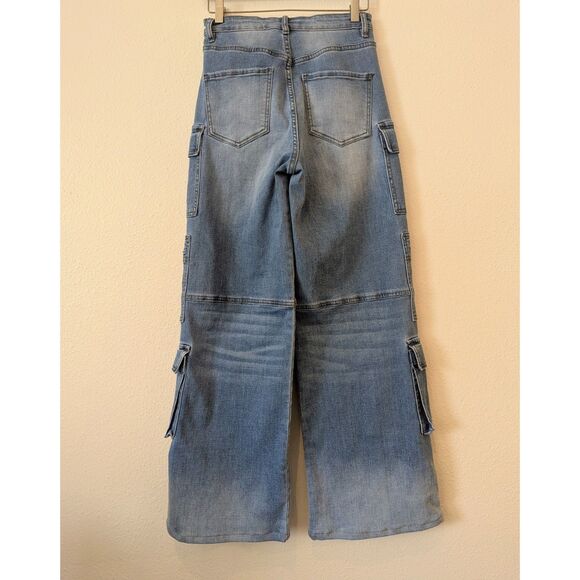 Fashion Nova Back Talking Stretch Straight Cargo Jeans  Sz 7 - Picture 3 of 13